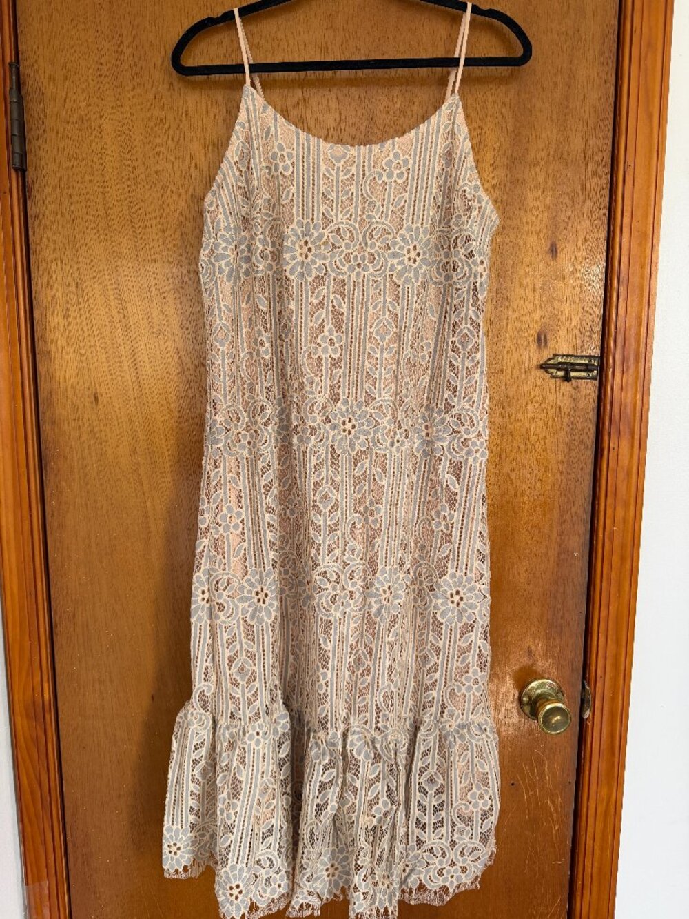 Cream Lace Ruffle-Hem Dress